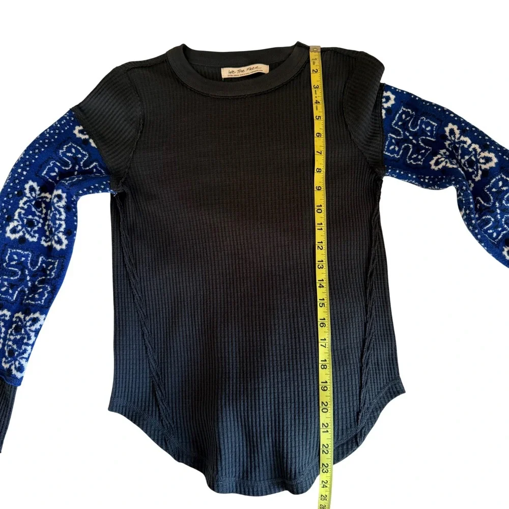 Free People We The Free Nikki Layering Top Bandana Sleeve Thermal Blue XS - Picture 8 of 11